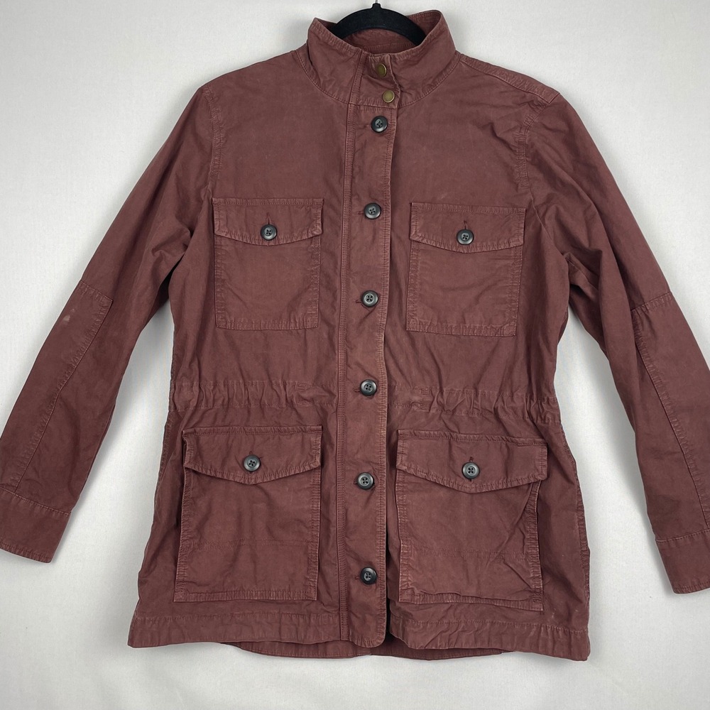 Lucky Brand Womens Utility Field Jacket Burgundy Maroon L Pockets Drawstring